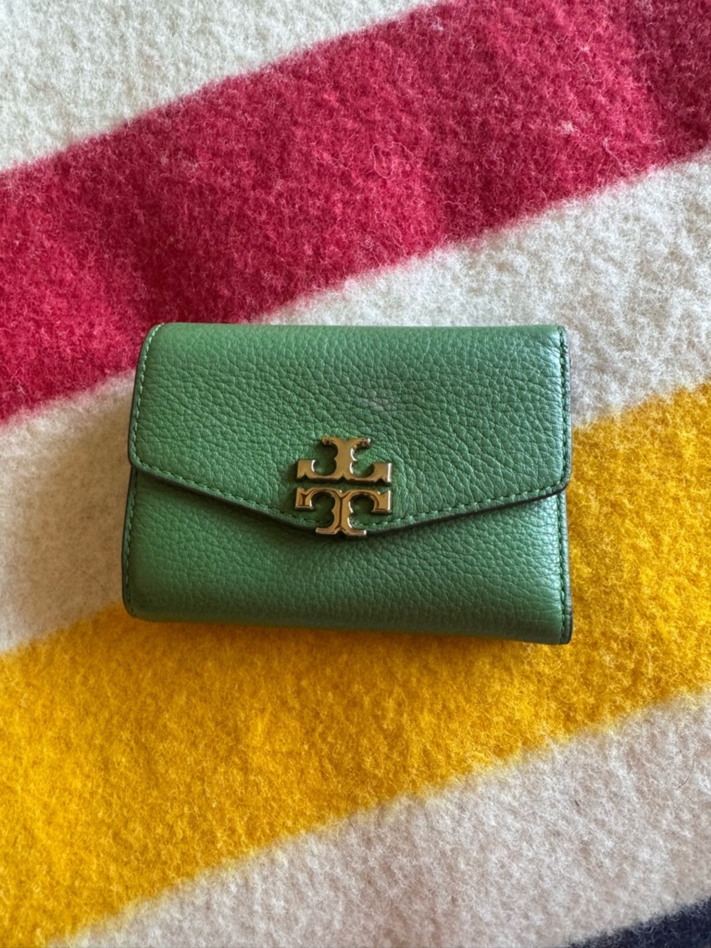 Tory Burch Green Leather Logo Compact Wallet